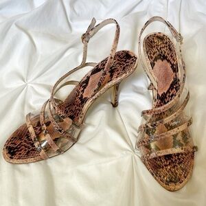 Louise et Cie brown snake skin transparent sling back heel